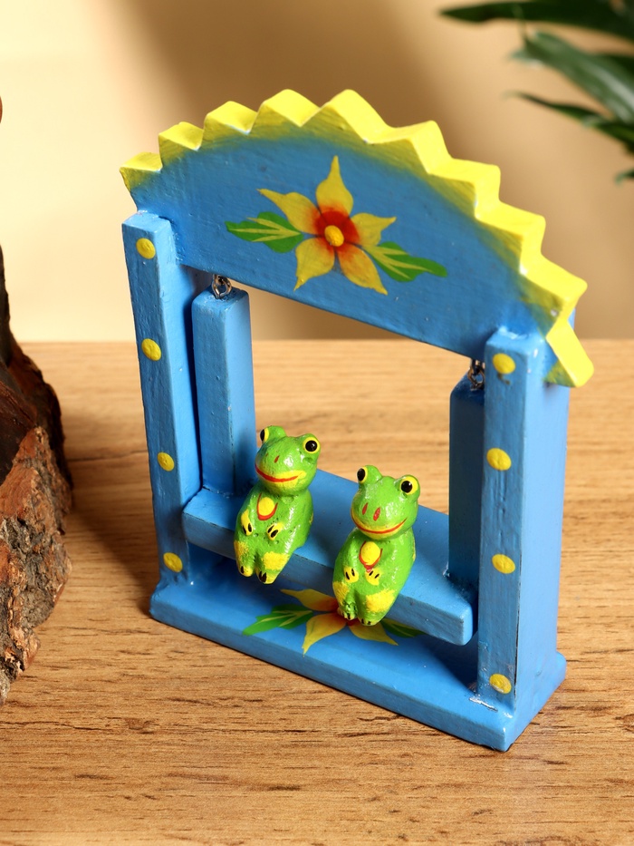 Сувенир «Лягушата на качелях», 10×3.5×15 см, дерево, голубой
