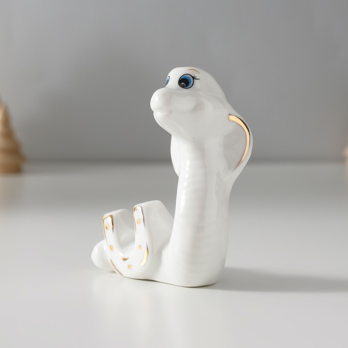 Фигурка керамика «Белая кобра с подковой», с золотом, 2.5×6.5×8 см