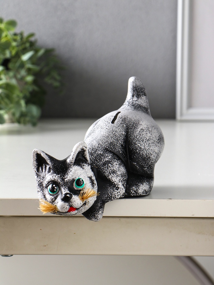 Копилка для денег «Кот Василий», гипс, 11.5×18×9 см, белый