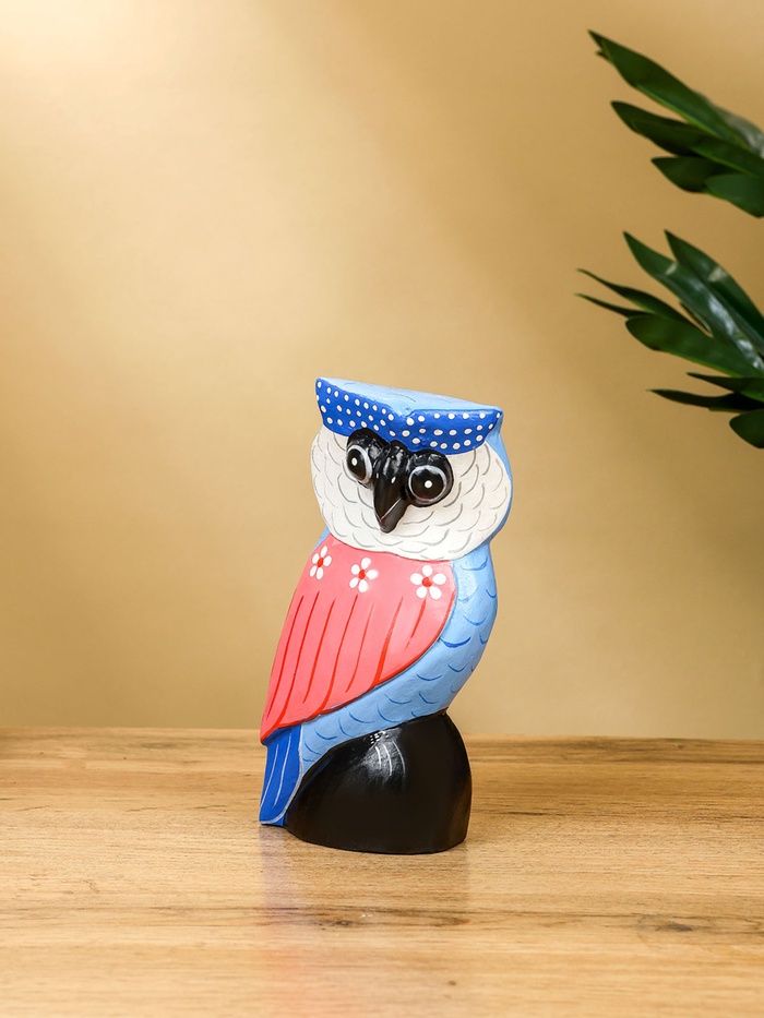 Набор сувенирный «Совы», h=18 см, h=14 см, h=11 см, дерево, розово-синий
