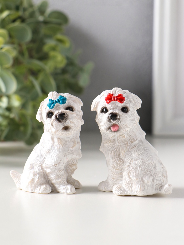 Набор фигурок 2 шт. полистоун «Белые терьеры с бантиками», 3.7×5.2×6.2 см