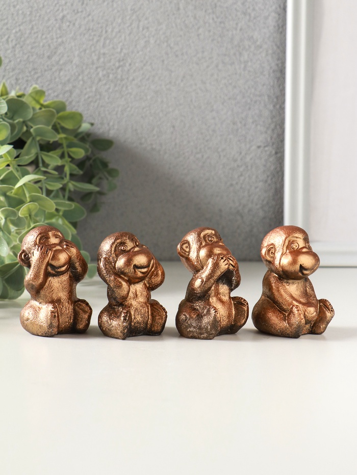 Набор фигурок гипс «Обезьянки ничего не вижу не слышу не скажу», 4 шт., 6 см, под бронзу