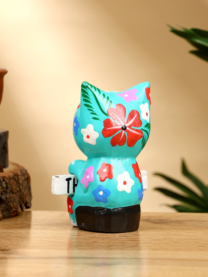 Сувенир «Кот с табличкой WELCOME», 8×5×10 см, дерево, бирюзовый