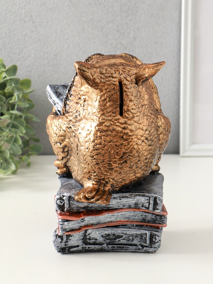 Копилка для денег «Сова с книгой», гипс, 25×18 см, под бронзу с серебром