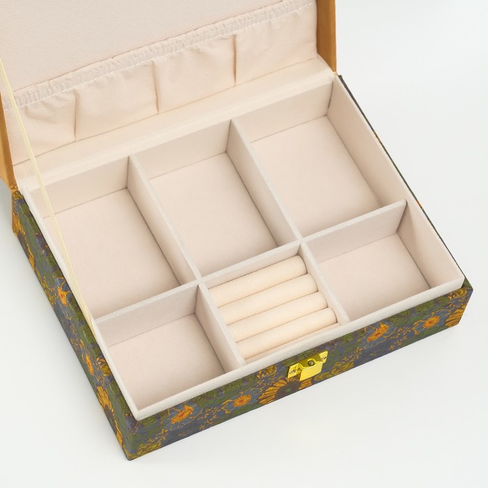 Шкатулка для украшений «Подсолнухи», искусственная кожа, с замком, 16.5×21.5×7 см