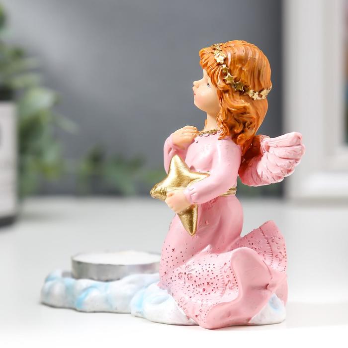 Фигурка - подсвечник на 1 свечу со свечой «Девочка-ангел в розовом платье», полистоун, 9×12×5.2 см