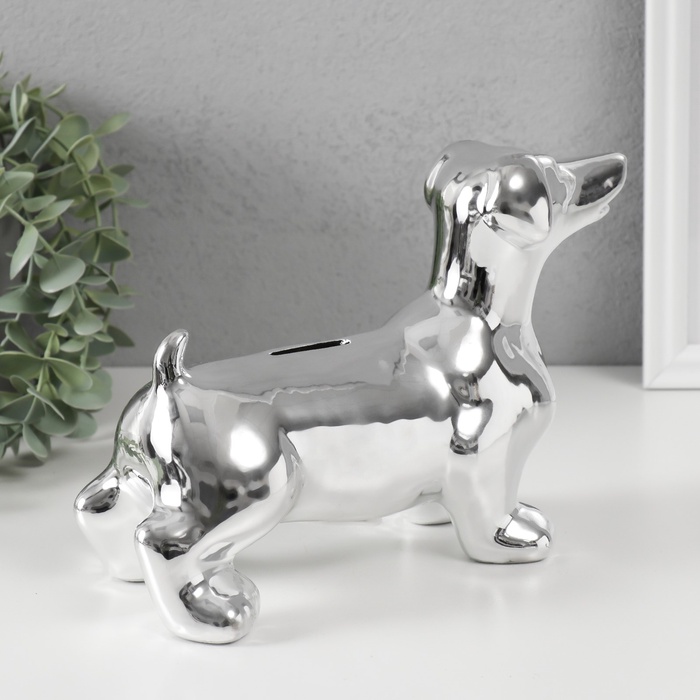 Копилка для денег «Такса серебристая», керамика, 24.5×10.5×16.5 см