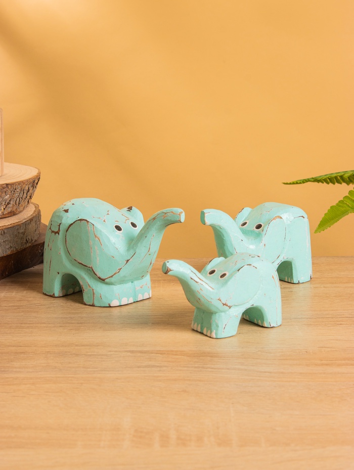 Сувенирный набор «Милые слоники», h=7.5 см, h=6.5 см, h=5.5 см, дерево, бирюзовый