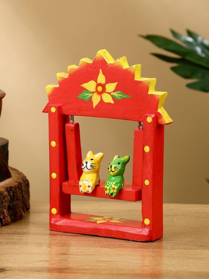 Сувенир «Зайки на качелях», 10×3.5×15 см, дерево, красный