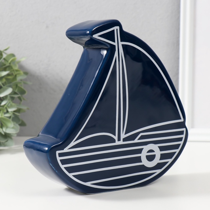 Копилка для денег «Парусник», керамика, синий, 20×5.2×19.5 см