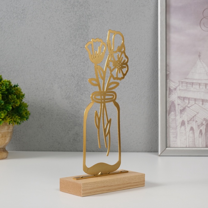 Фигурка металл «Лютики в банке» золото 5×11.5×22 см