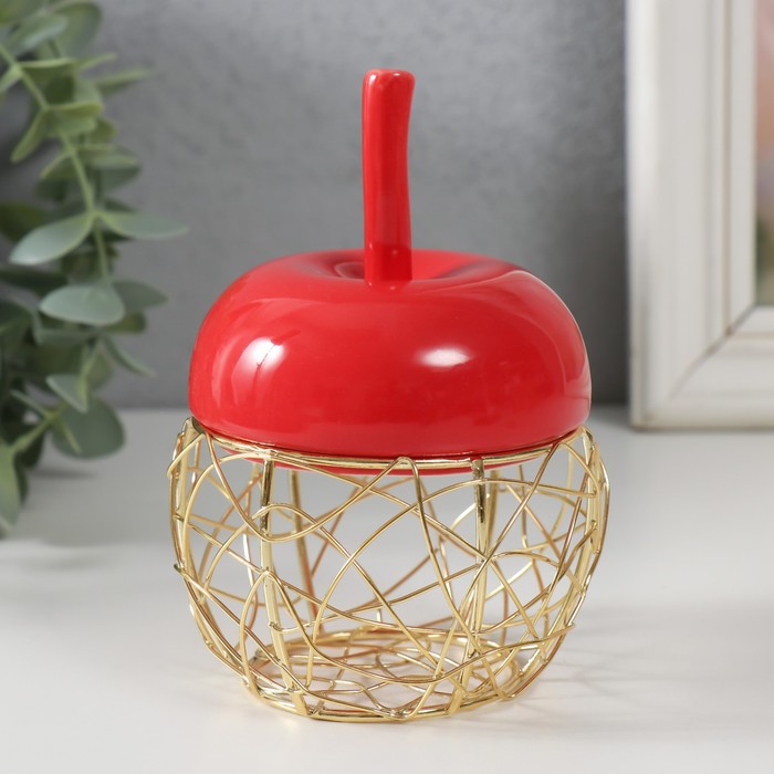 Шкатулка для украшений «Яблочко», керамика, металл, красная, 8.5×8.5×12 см