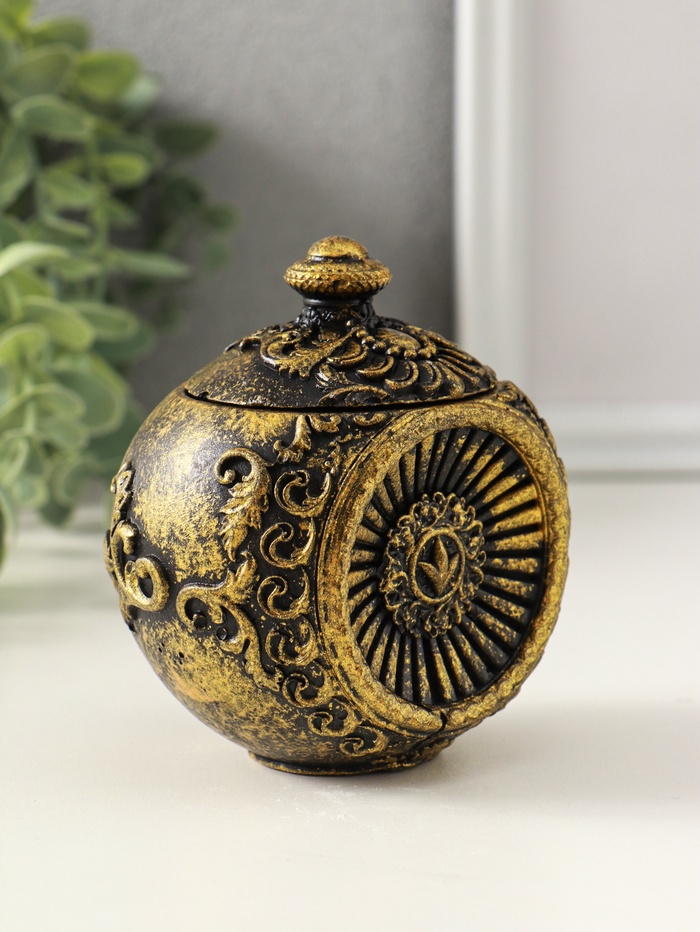 Шкатулка для украшений «Флоренция» 10×9 см, гипс, старое золото