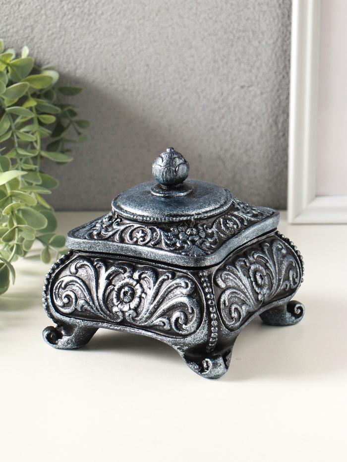 Шкатулка для украшений «Виктория» 11×12 см, гипс, состаренное серебро