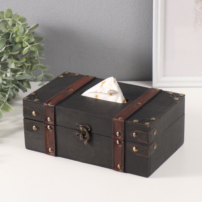 Шкатулка - салфетница «Чёрный чемодан», дерево, 14×23×9 см