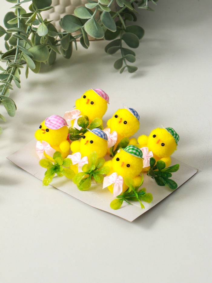 Фигурка пасхальная «Цыпленок в шляпке и тремя яичками», набор 6 шт., 5.5×12.5×18 см