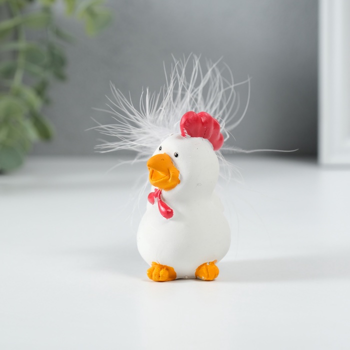 Фигурка полистоун «Петушок белый с розовым яйцом», 5×4×6.5 см