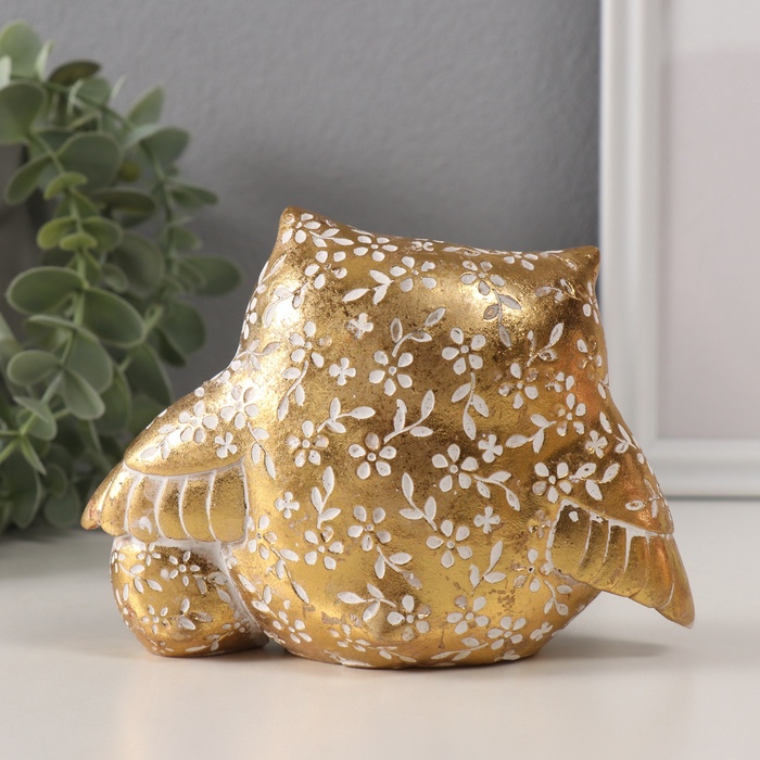 Фигурка полистоун «Золотой филин с птенцом», геометрические узоры, 15.2×6×11 см