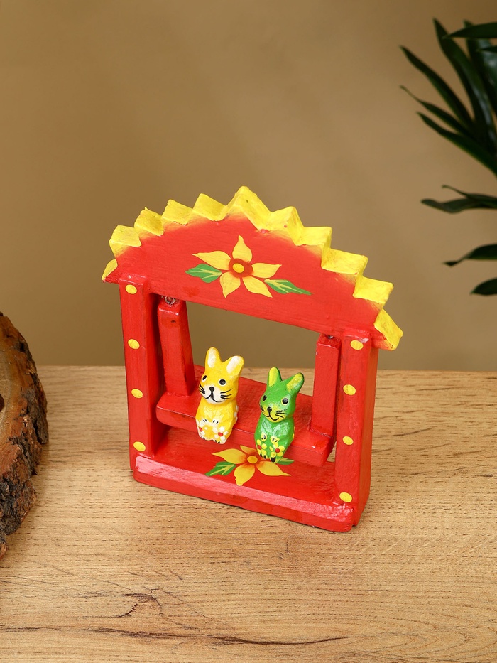 Сувенир «Зайки на качелях», 10×3.5×15 см, дерево, красный