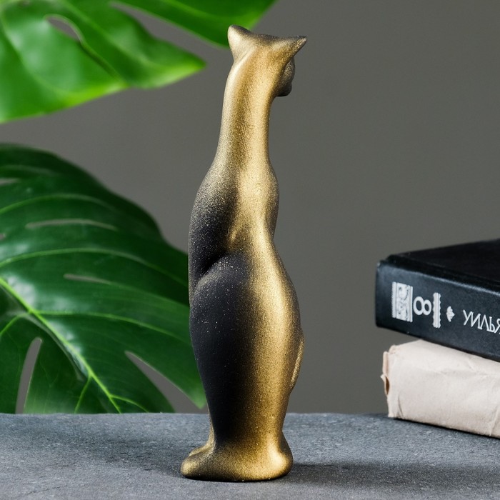 Фигура керамика «Кошка Багира голова влево», чёрно-золотой, 5×5×20 см