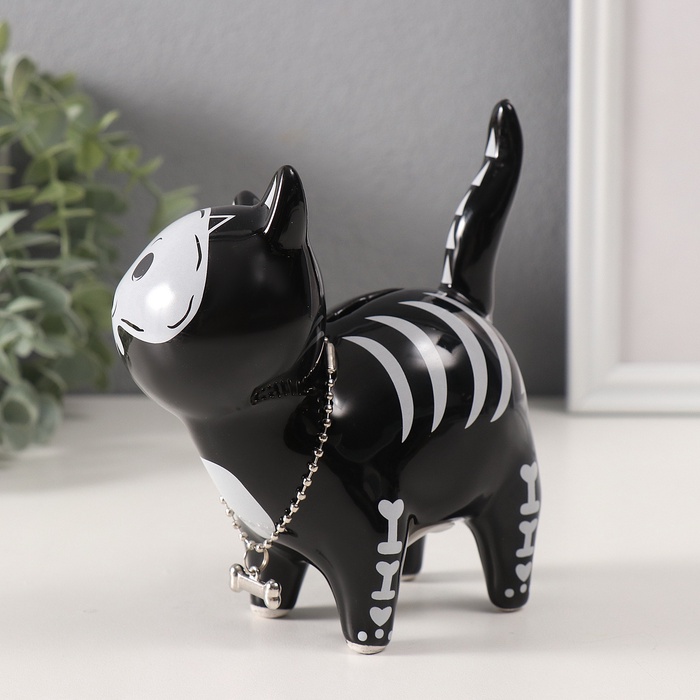 Копилка для денег «Котик-скелет», керамика, 12.4×6.6×13.8 см