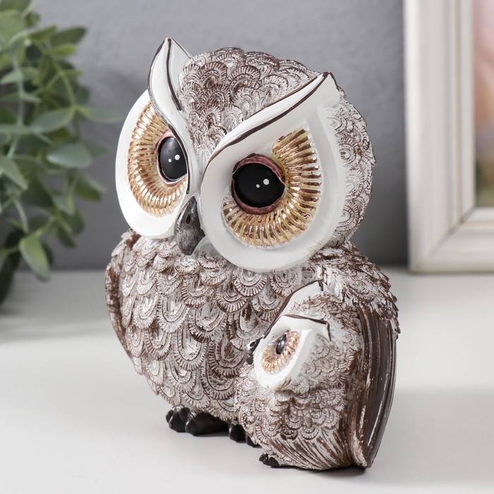 Фигурка полистоун «Совушка с совёнком, с золотыми глазами», 13.5×11.5×7.5 см