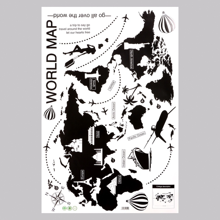 Интерьерная наклейка 3Д TAKE IT EASY «Карта мира», 90×60 см
