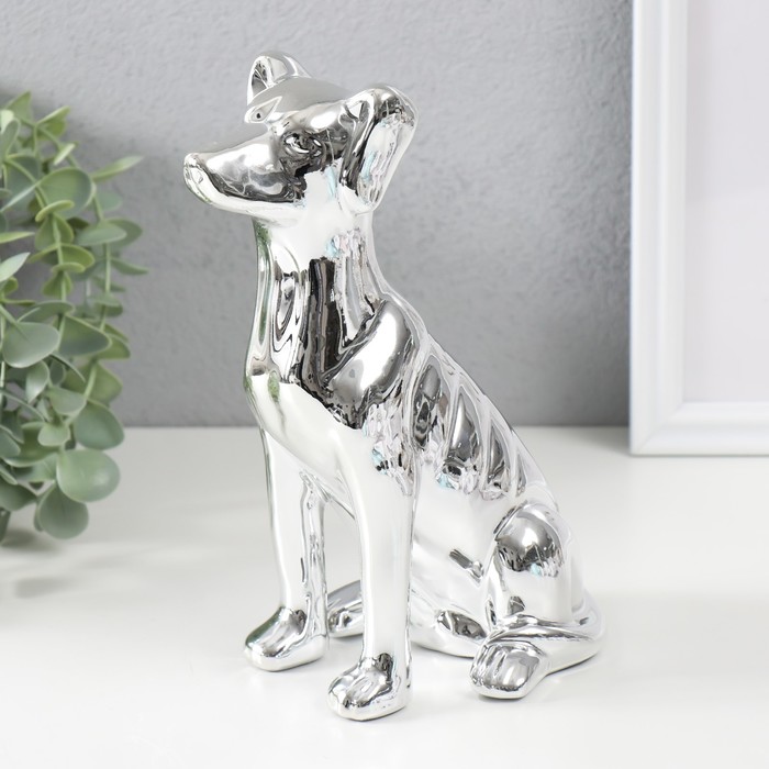 Копилка для денег «Пёсик серебристый», керамика, 11.5×9.5×20.5 см