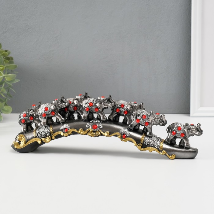 Фигурка полистоун «7 слонов на дуге со стразами», 29.5×7×5 см