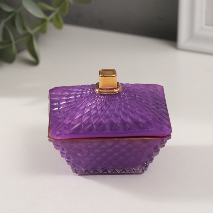 Шкатулка для украшений «Вспышка», стекло, сирень с золотом 7.5×7.5×6 см