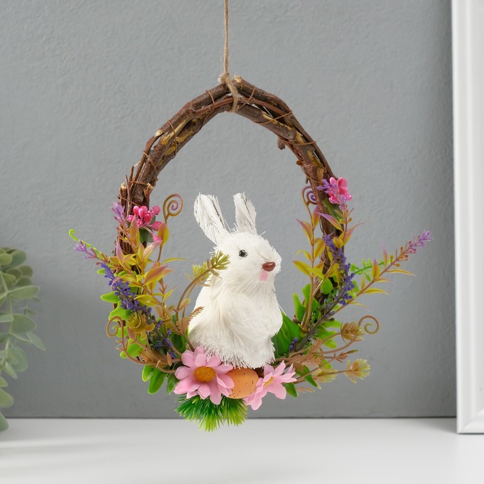 Фигурка «Белый зайка в венке с цветами», 17.5×7.5×19.5 см