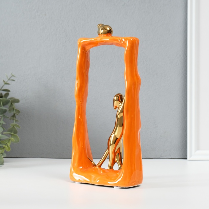 Фигурка керамика «Кошки-мышки - охота. Прямоугольник», оранжевый с золотом, 6.2×12×24.5 см