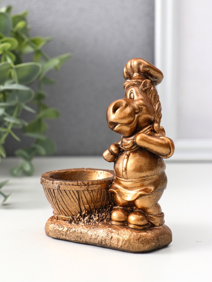 Фигурка - подставка для мелочей «Конь шеф повар», подсвечник, 12×9.5×5.5 см, под бронзу