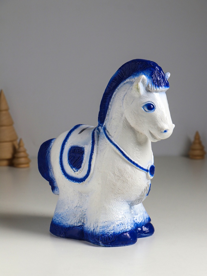 Копилка для денег «Лошадка пони», гипс, 23×20×10.5 см, бело-голубой