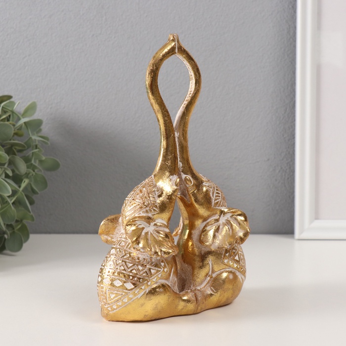 Фигурка полистоун «Слоны: прикосновение. Индейские узоры», золото, 13×6.7×19.8 см