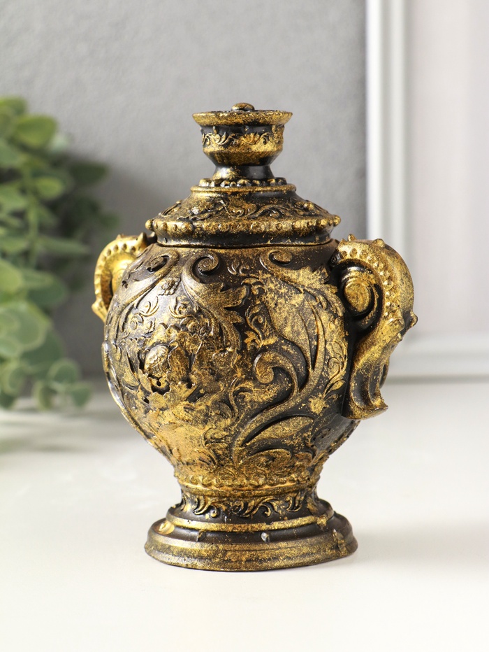 Шкатулка для украшений «Самовар» 10×12×8 см, гипс, состаренное золото