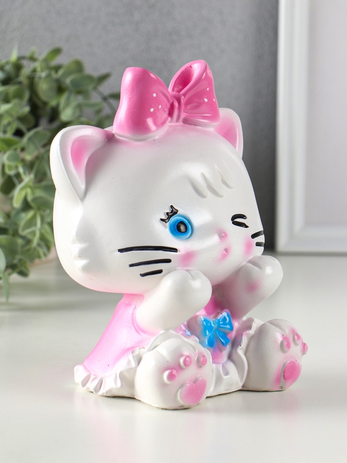 Копилка для денег «Киска с бантом розовым», гипс, 17.5×12.5×11.5 см
