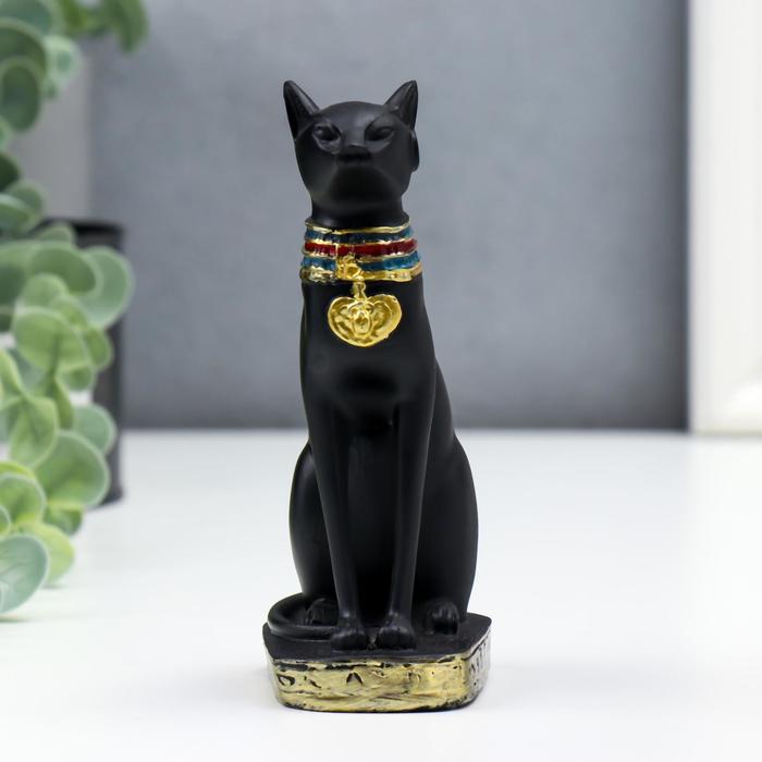 Фигурка полистоун «Чёрный сфинкс с золотыми ушками, с узорами», 13×6.5×5 см