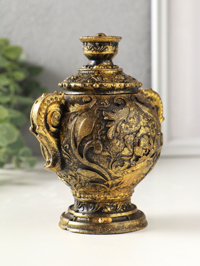 Шкатулка для украшений «Самовар» 10×12×8 см, гипс, состаренное золото