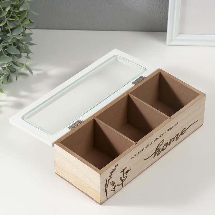 Шкатулка для чая с делениями «Разнотравье», дерево, 23×9×8.3 см