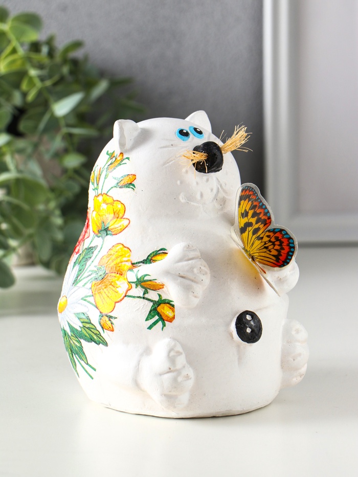 Копилка для денег «Кот с букетом», гипс, 13.5×11×13.5 см