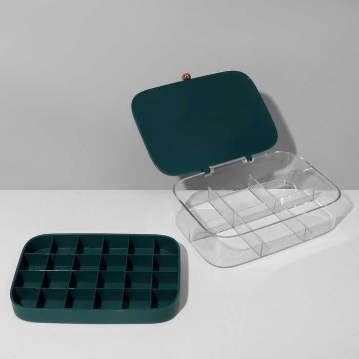 Шкатулка для украшений «Улей» 2 яруса, 30 ячеек, 18×13.5×5 см, пластик, зелёный