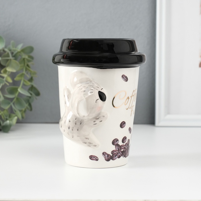 Копилка для денег «Коала с кофе», керамика, 10.2×12.8×14.2 см