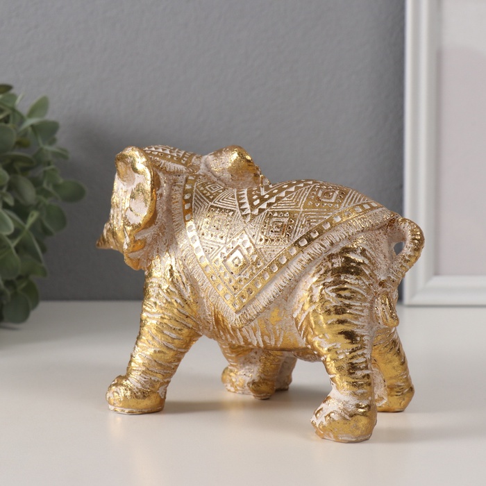 Фигурка полистоун «Слон с малышом», узоры золото, 19.5×9×12 см