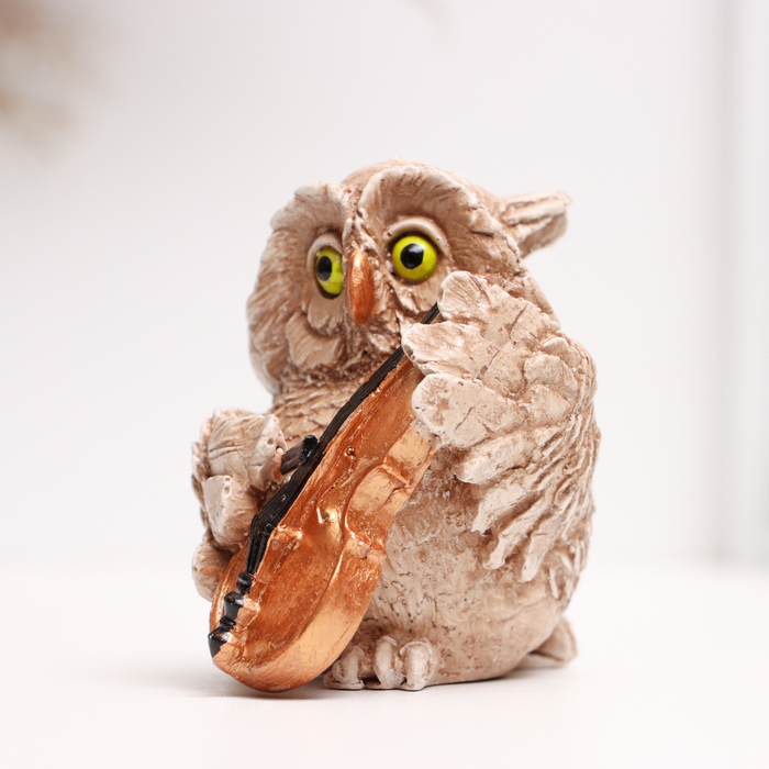 Фигура гипс «Сова-скрипач», коричневая, 8×6×6 см