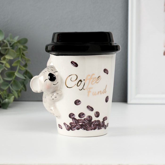 Копилка для денег «Коала с кофе», керамика, 10.2×12.8×14.2 см