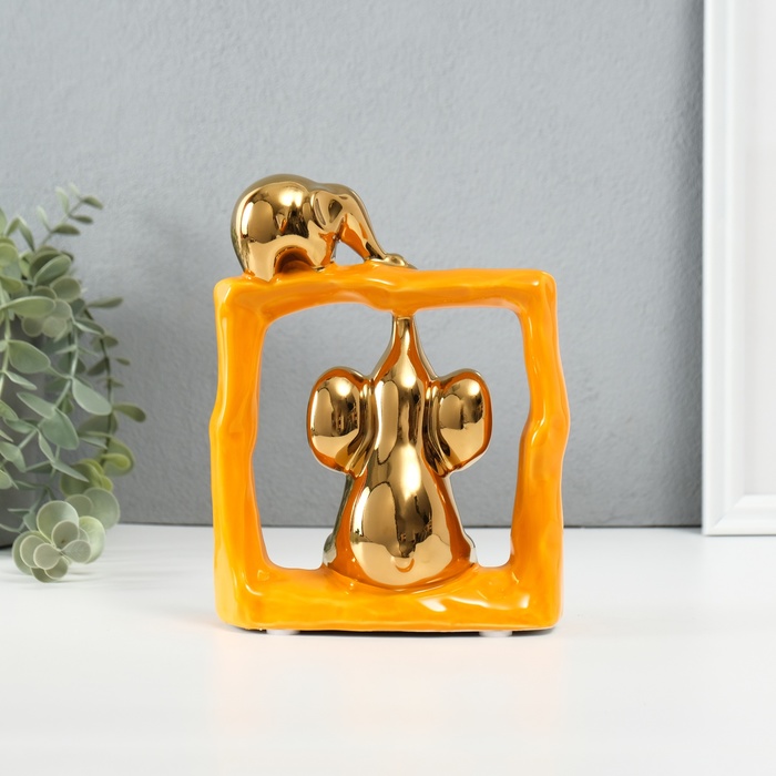Фигурка керамика «Слонята - поддержка. Квадрат», оранжевый с золотом, 6×13.5×17.5 см