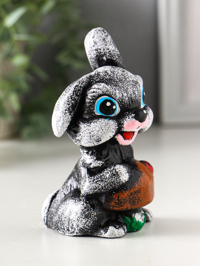 Фигурка гипс «Зайчонок с грибком», 12×8×7 см