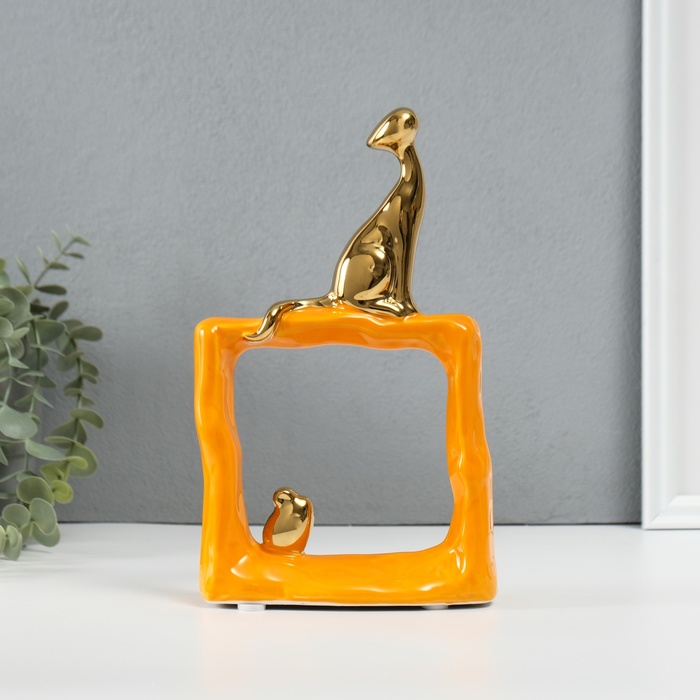 Фигурка керамика «Кошки-мышки. Квадрат», оранжевый с золотом, 5.2×13.5×23 см