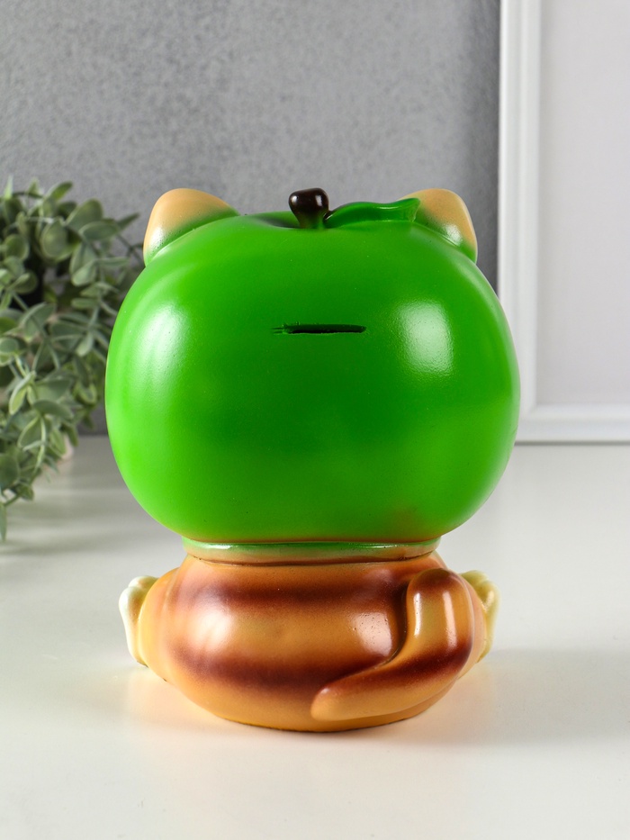 Копилка для денег «Кот в костюме яблоко», гипс, зелёный, 21×17×17 см